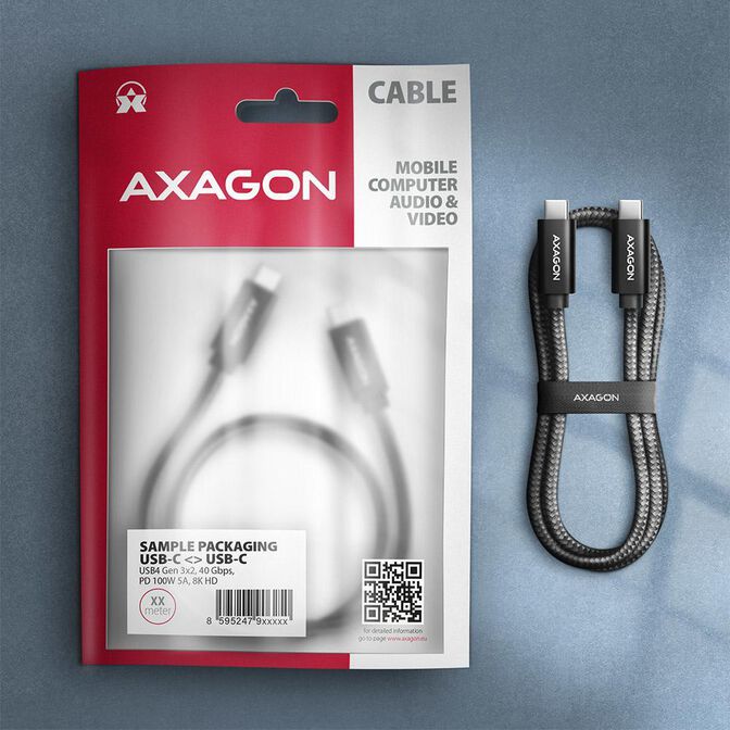 Cable de cargamento AXAGON BUCM432-CM10AB USB-C <-> USB-C, USB4 Gen 3&times;2, 1m, PD 100W, 8K HD, ALU, braid, Negro image number 6