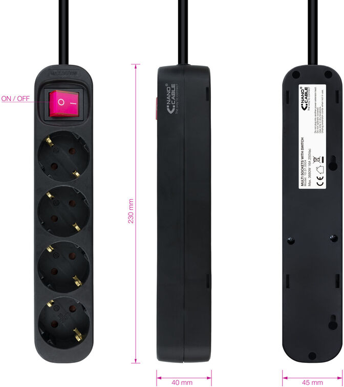 Regleta NanoCable 4 Tomas com switch 1.4 M Negro image number 2