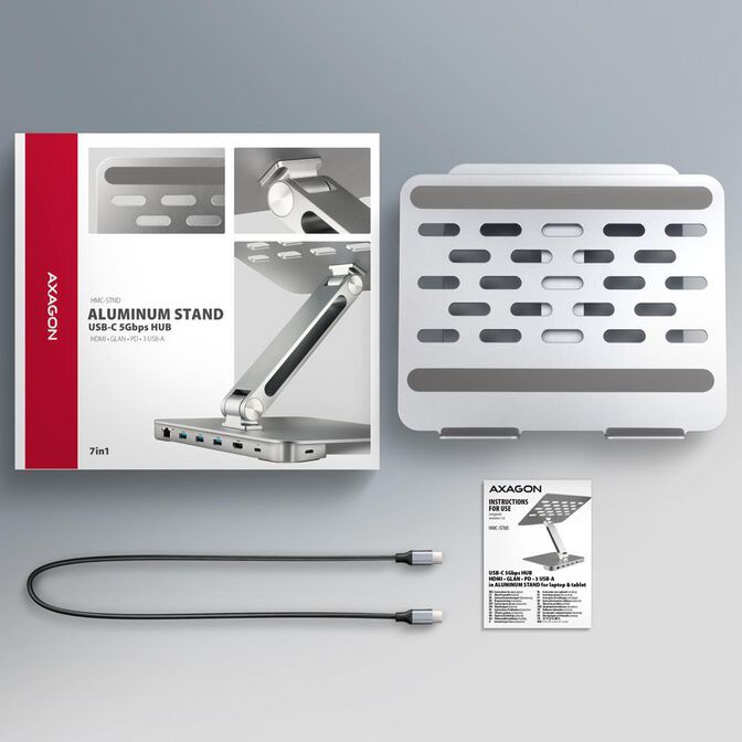 Soporte para port&aacute;teis 10" - 16" AXAGON HMC-STND c/ HUB 5Gbps, 3x USB-A, HDMI 4K/60Hz, GLAN, PD 100W, USB-C input image number 18