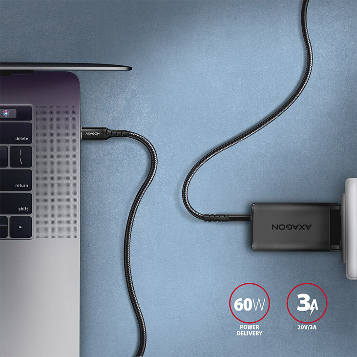 Cable AXAGON BUCM-CM15AB USB-C  <-> USB-C 2.0, 1.5m, PD 60W, 3A, ALU, braid image number 3