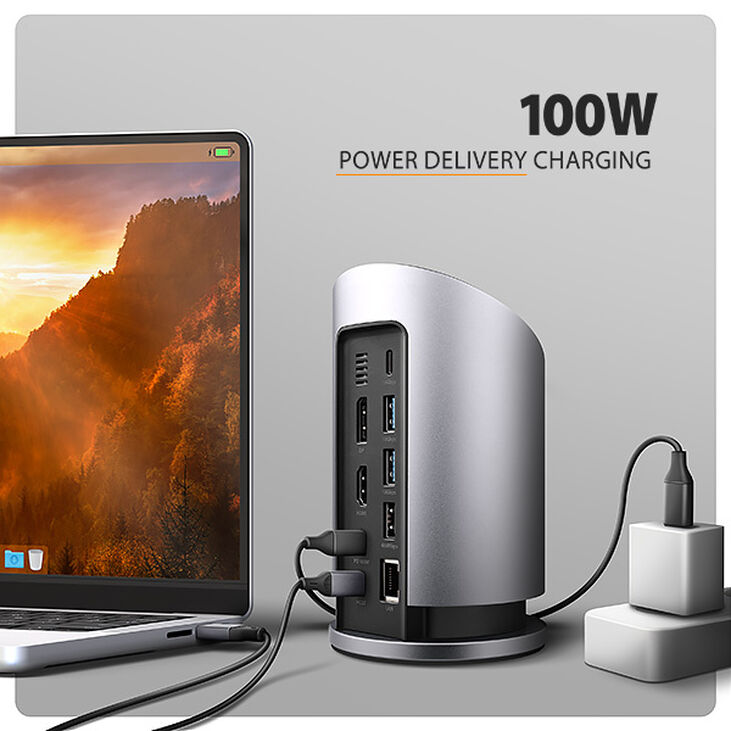 HUB AXAGON HMC-WL9 USB 10Gbps, Qi wireless charging, 3&times;USB-A, USB-C, HDMI & DisplayPort 4K/60Hz, RJ-45, PD 100W image number 4