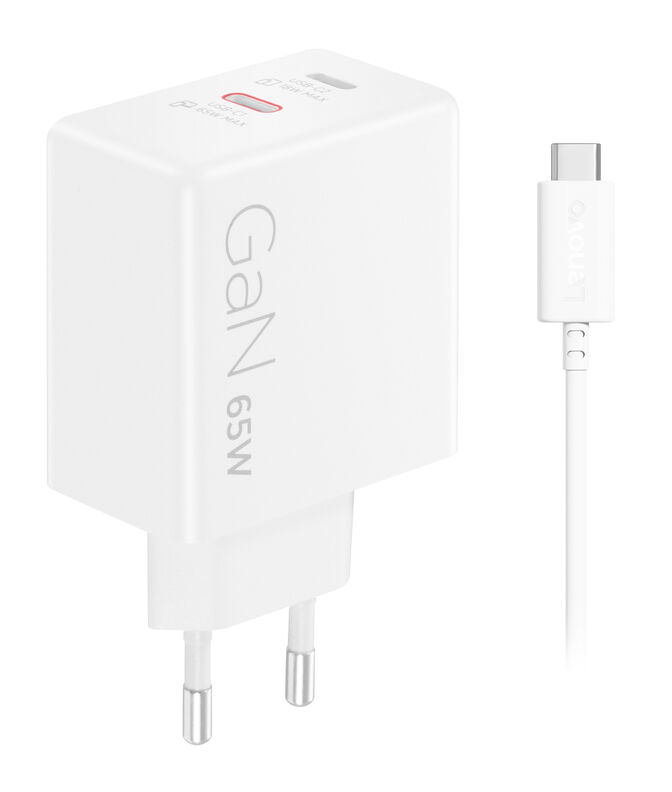 Caregador Lenovo de Parede USB-C 65W Dual GaN Branco + Cabo USB-C 1.5m image number 6