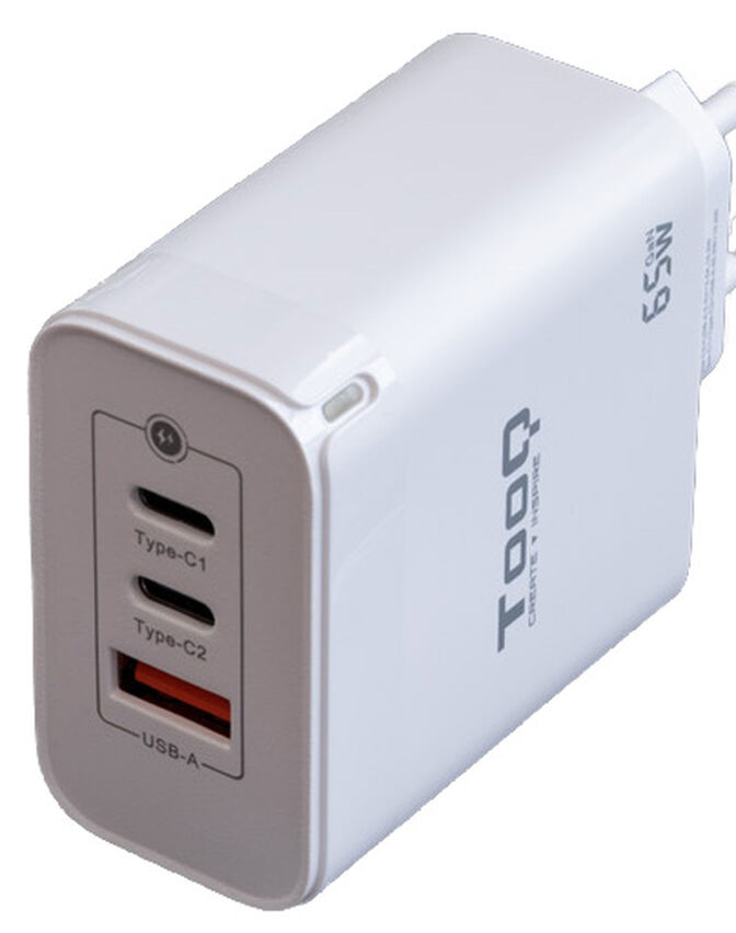Cargador GaN Tooq 2xUSB-C/PD 65W + USB-A/QC 65W image number 1