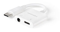 Cable Adaptador Nanocable USB-C a JACK+USB-C/H PD 60W, Blanco