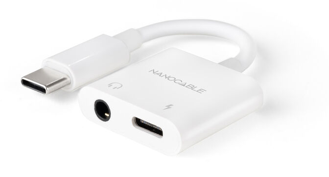 Cable Adaptador Nanocable USB-C a JACK+USB-C/H PD 60W, Blanco image number 0