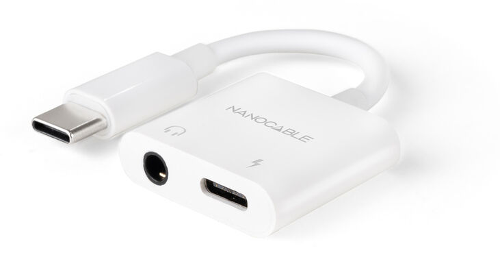 Cable Adaptador Nanocable USB-C a JACK+USB-C/H PD 60W, Blanco image number 0
