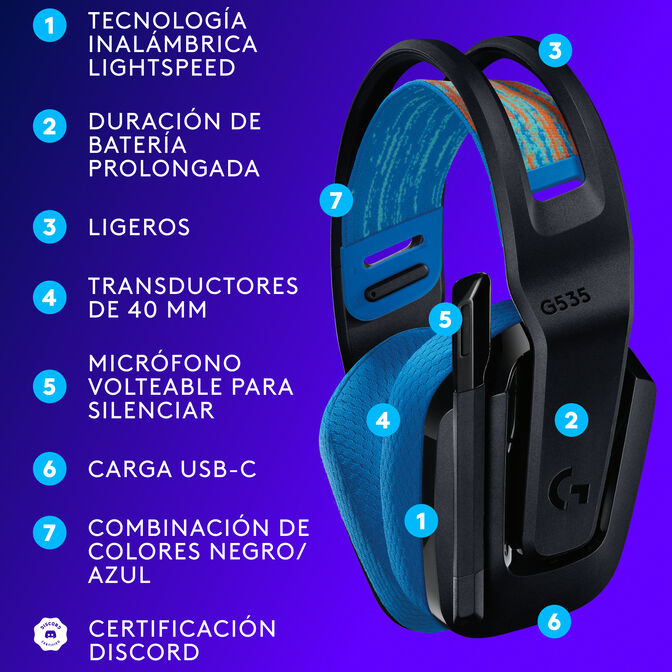 Auriculares Logitech G535 Lightspeed Wireless Negro/Azul image number 5