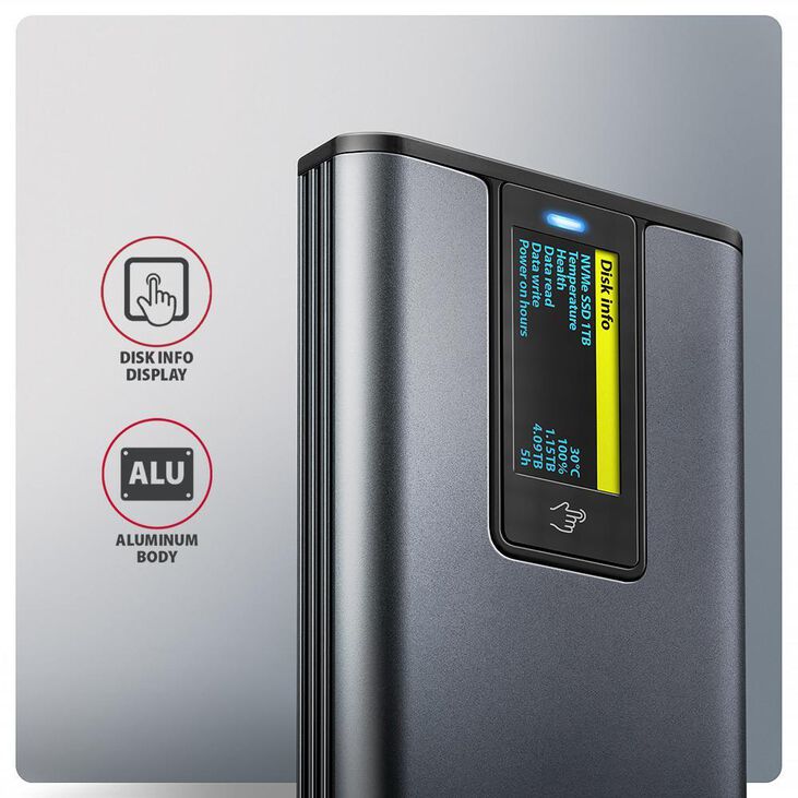 Caja Externa AXAGON EEM2-SD2 para M.2/SSD C/ Display USB-C 3.2 Gen2 - Silver image number 2