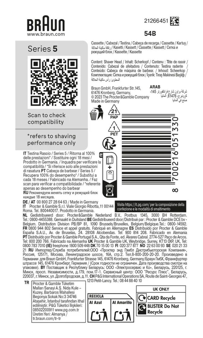 Cabezal de Recambio Braun Series 9 Kombipack 54B image number 1