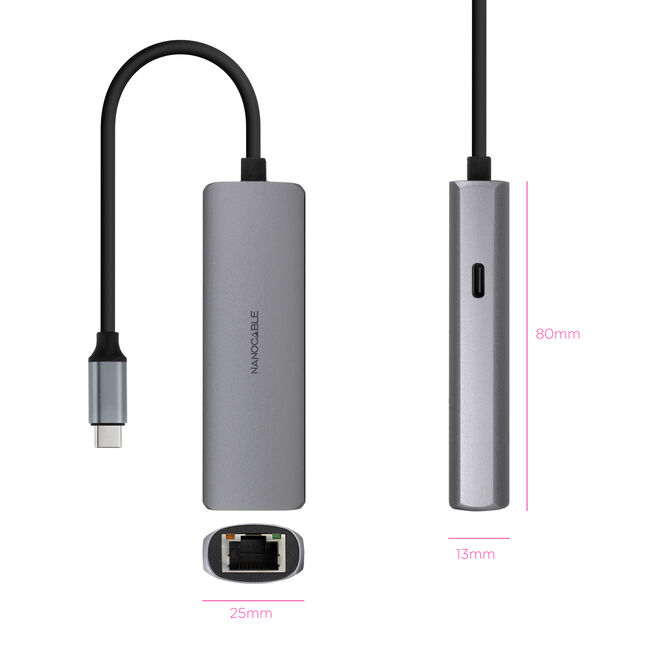Hub Convertidor Nanocable USB-C a RJ45, PD 100W, USB-C/M, 18 CM image number 1