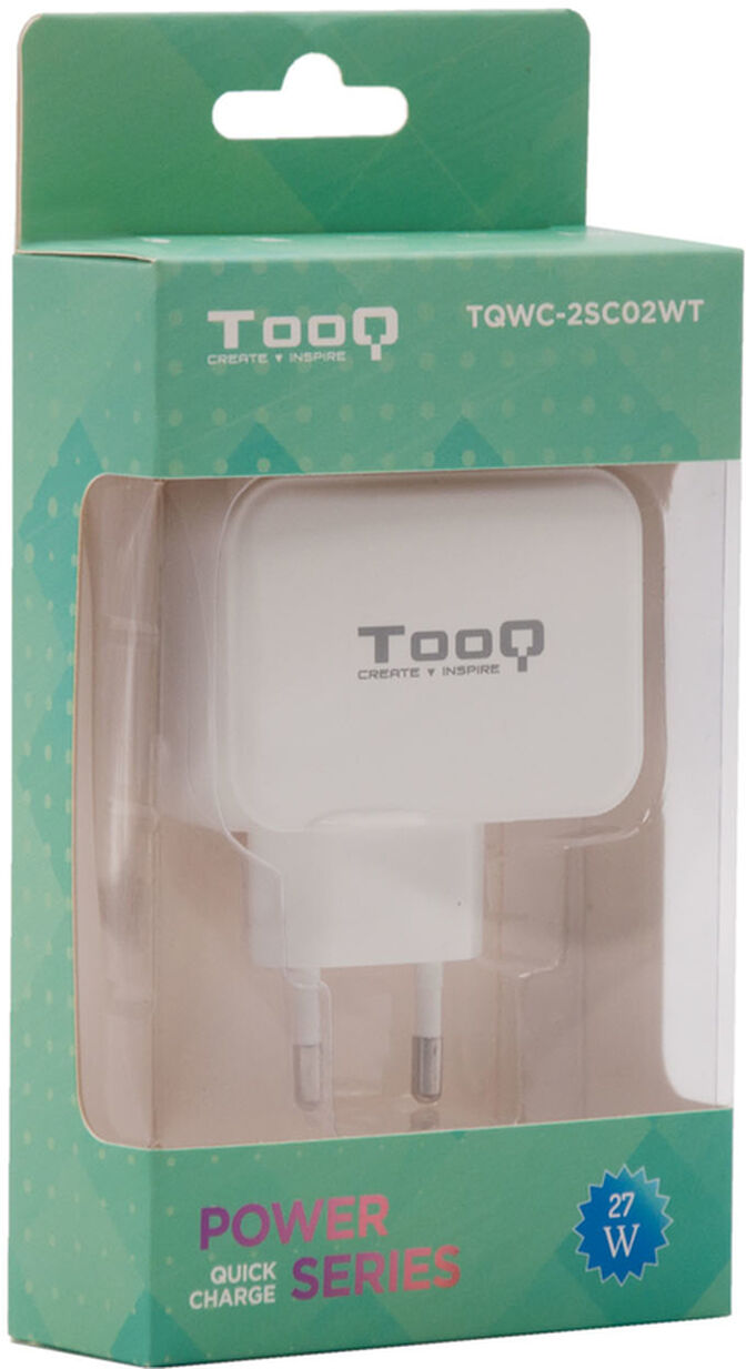 Cargador Tooq Duplo USB-C + USB-A 27W Blanco image number 3
