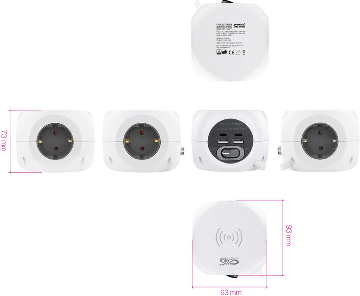 Tomas de 3 sockets com 4 USB's (2 USB A / 2 USB-C) s/ fios, c/ interruptor image number 4
