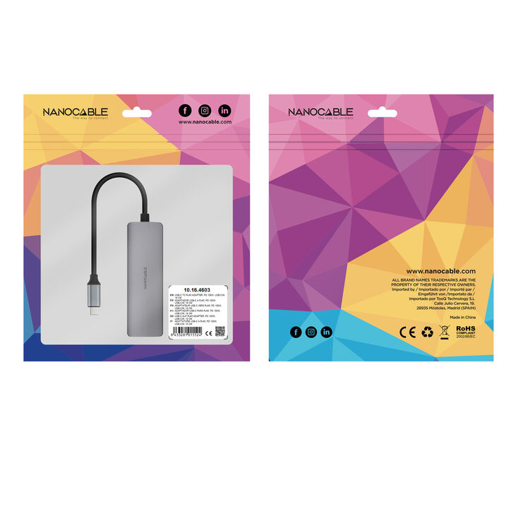 Hub Convertidor Nanocable USB-C a RJ45, PD 100W, USB-C/M, 18 CM image number 4