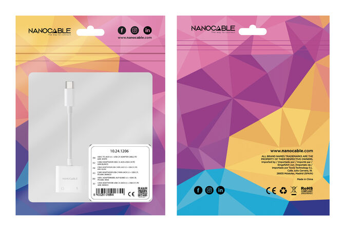 Cable Adaptador Nanocable USB-C a JACK+USB-C/H PD 60W, Blanco image number 5