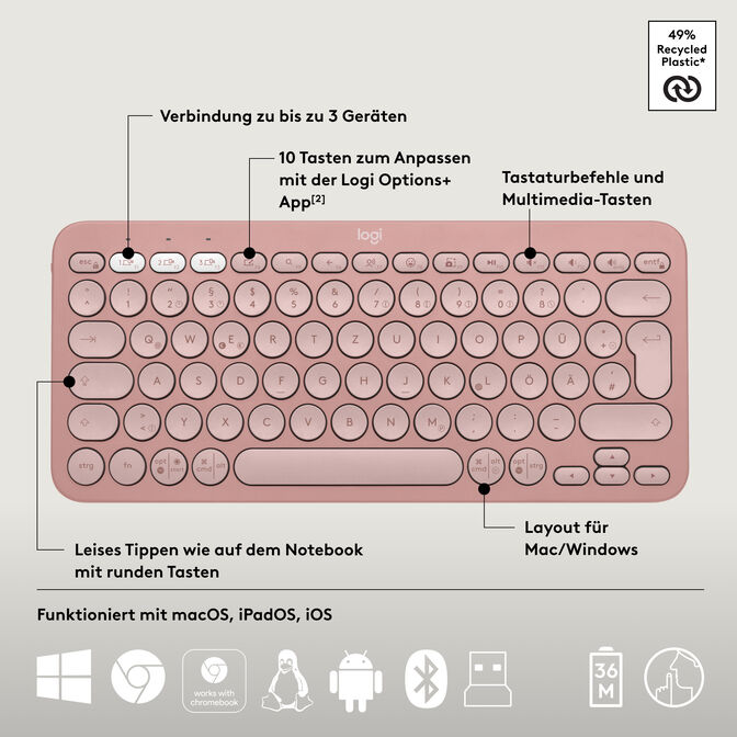 Rat&oacute;n Logitech Pebble 2 M350s Bluetooth Rosa image number 13