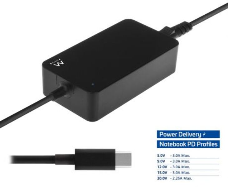 Cargador de Portátil Ewent USB-C 45W Negro image number 2