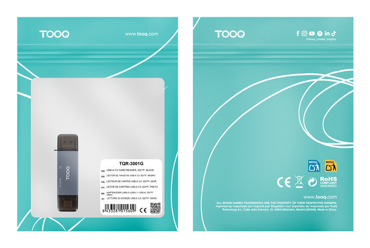 Lector de Tarjetas Tooq USB3.0 (USB-C+USB-A), SD/TF, Gris image number 1