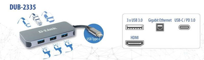 HUB USB D-Link USB-C Macho > 3 x USB 3.0 (SS) + 1 x HDMI (4K Ready) + 1 x USB-C (Thunderbolt 3) (PD60W) + 1 x RJ45 image number 2