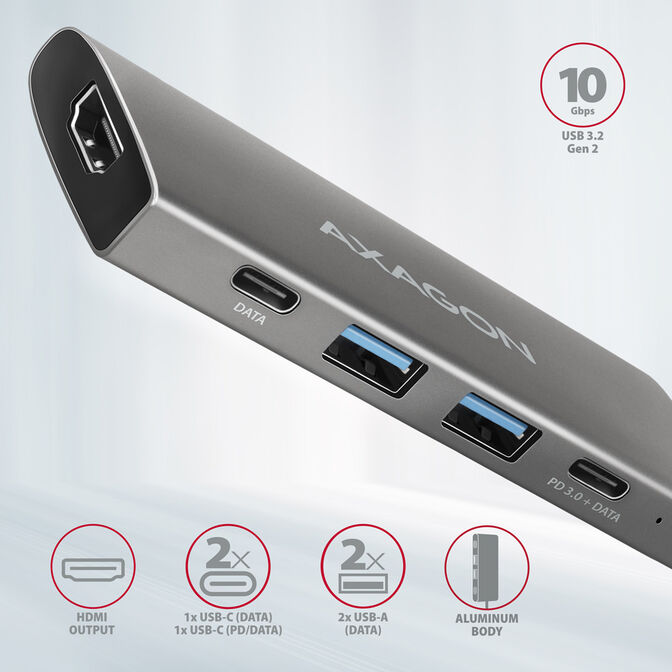 HUB USB-C AXAGON HMC-5G21 2x USB-A + 2x USB-C + HDMI, USB-C 3.2 Gen 2 10Gbps, PD 60W image number 1