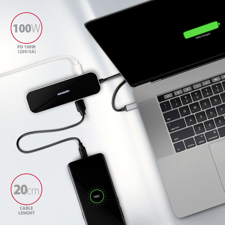 HUB USB-C AXAGON HMC-6H4A 4x USB-A + HDMI, USB-C 3.2 Gen 1 hub, PD 100W image number 3