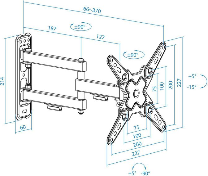 Soporte de Pared Tooq Tilt e Girat&oacute;nrio 13" a 43" 66-370 mm Max. 20kg Negro image number 7