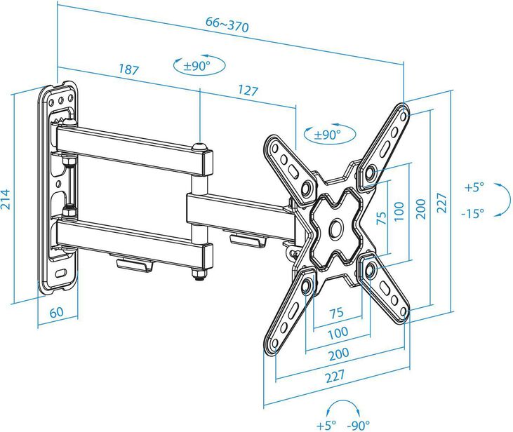 Soporte de Pared Tooq Tilt e Giratónrio 13" a 43" 66-370 mm Max. 20kg Negro image number 7
