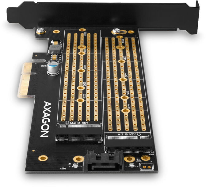 Adaptador AXAGON PCEM2-D PCIe-3.0, 1x M.2-NVMe, 1x M.2-SATA con refrigerador pasivo image number 3