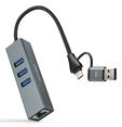 Adaptador Gigabit Nanocable USB-C 3.0/USB-A/M + 3xUSB-A 3.0 a Ethernet 2.5G 10/100/1000/2500 Mbps 15 CM Cinza image number null