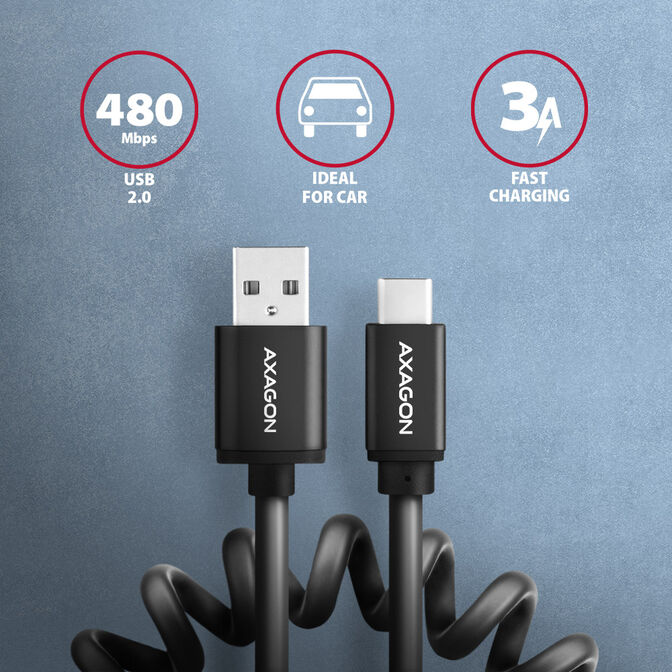 Cable AXAGON BUCM-AM20TB USB-C  <-> USB-A, 1m, USB 2.0, 2.4A, ALU, PVC image number 1