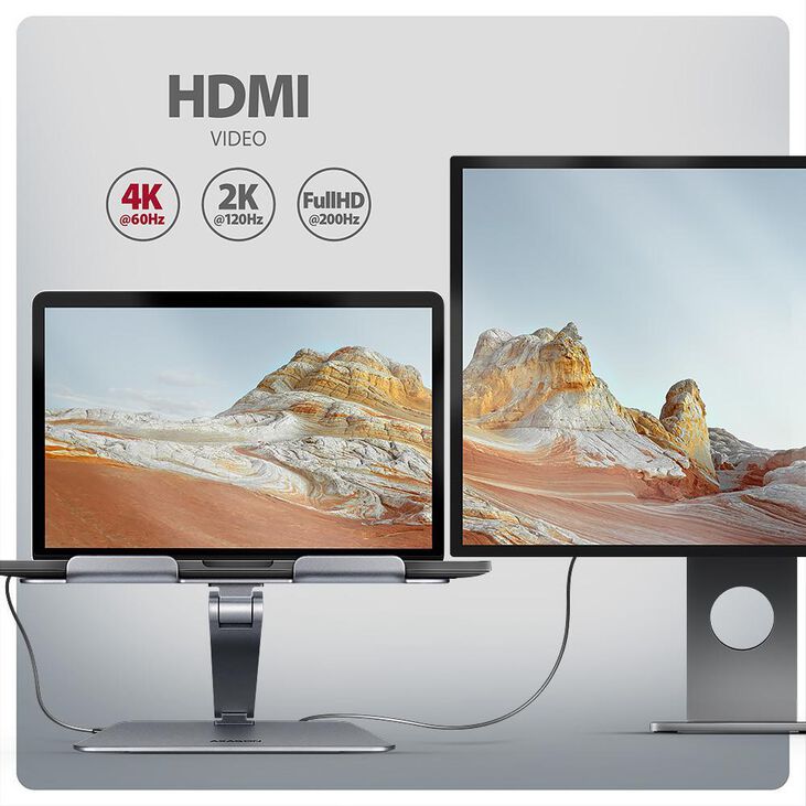 Soporte para portáteis 10" - 16" AXAGON HMC-STND c/ HUB 5Gbps, 3x USB-A, HDMI 4K/60Hz, GLAN, PD 100W, USB-C input image number 12