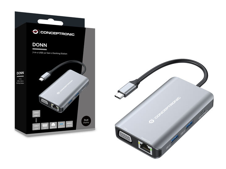 HUB USB Conceptronic 7-in-1 USB-C 3.2 > 3x USB-A 3.0  + HDMI + VGA + Gigabit + USB-C (PD100W) image number 1