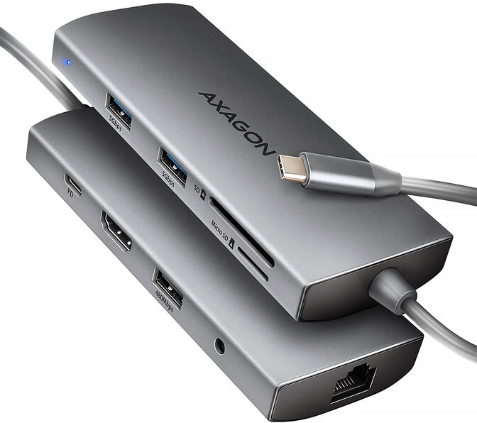 HUB USB-C AXAGON HMC-8HLSA USB-C 3.2 Gen 1 hub, 3x USB-A + 4K/30Hz HDMI + SD/microSD, GLAN, Audio, PD 100W image number 0
