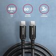 Cable de cargamento AXAGON BUCM-CM10AB USB-C  <-> USB-C 2.0, 1m, PD 60W, 3A, ALU, braid, Negro image number null