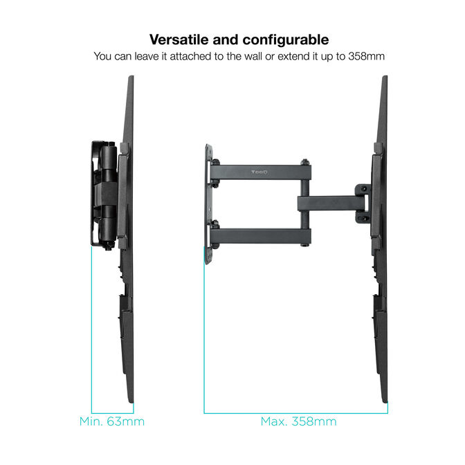 Soporte de Pared Tooq Inclinable 3 Pivotes 37" a 70" M&aacute;x. 35kg Negro image number 7