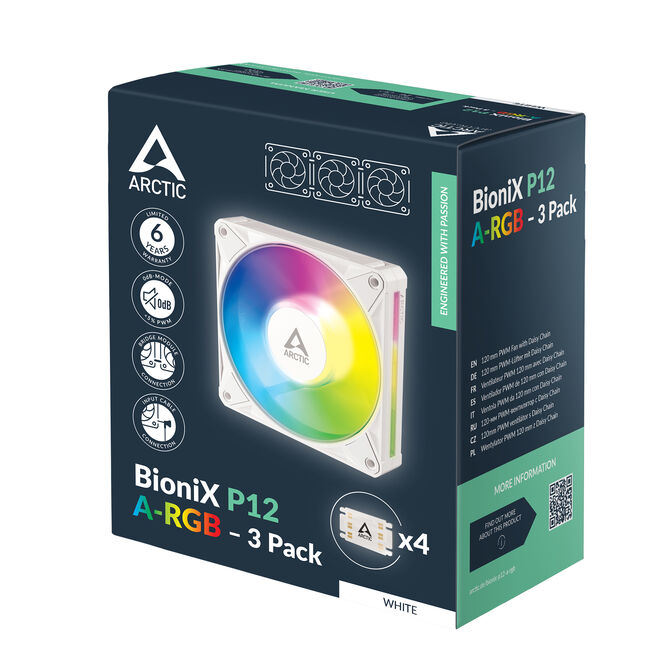 Ventilador Arctic P12 BioniX PWM ARGB 120mm (Pack 3) - Blanco image number 9