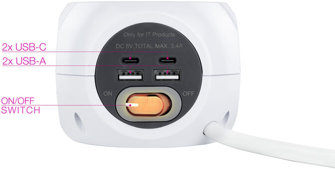 Tomas de 3 sockets com 4 USB's (2 USB A / 2 USB-C) s/ fios, c/ interruptor image number 2