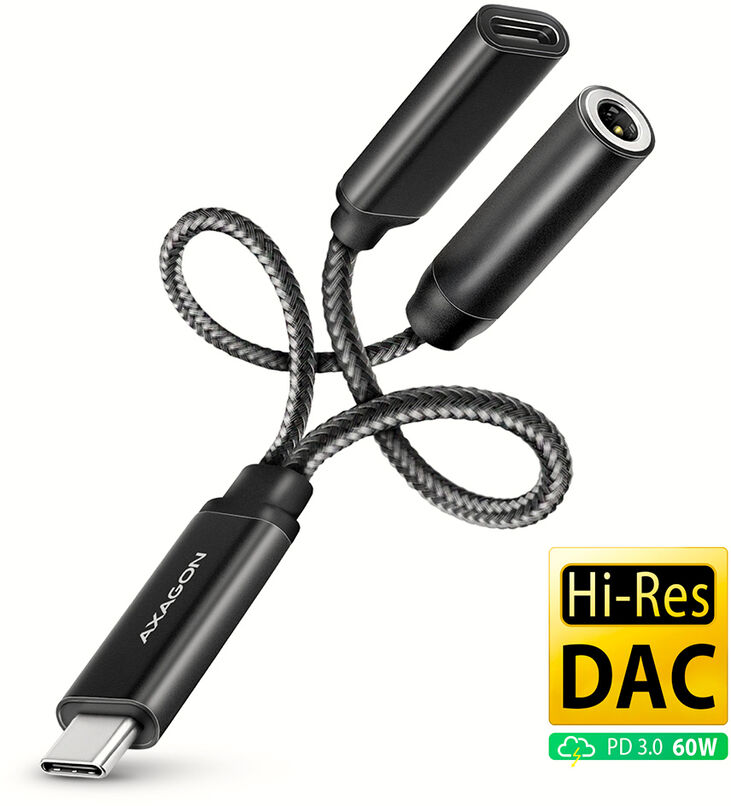 Adaptador Áudio AXAGON ADA-HCPD USB-C - 3.5mm (F) conector Hi-Res DAC 32bit 384kHz  PD 60W 3A image number 0