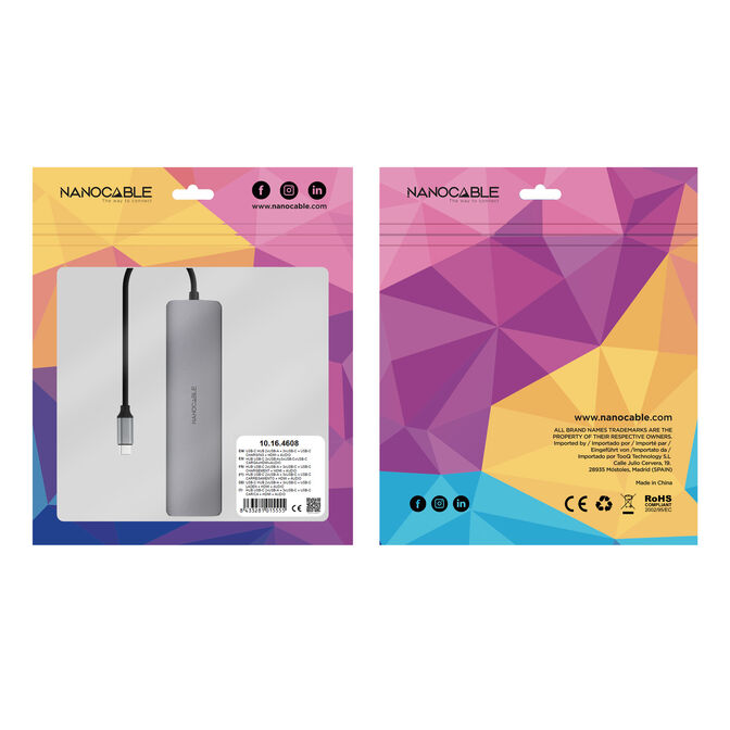 Hub Nanocable USB-C 2xUSB-A+3xUSB-C+USB-C CARGA+HDMI+AUDIO image number 4