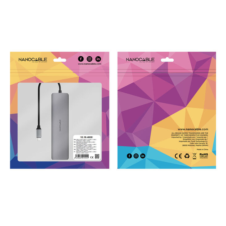 Hub Nanocable USB-C 2xUSB-A+3xUSB-C+USB-C CARGA+HDMI+AUDIO image number 4