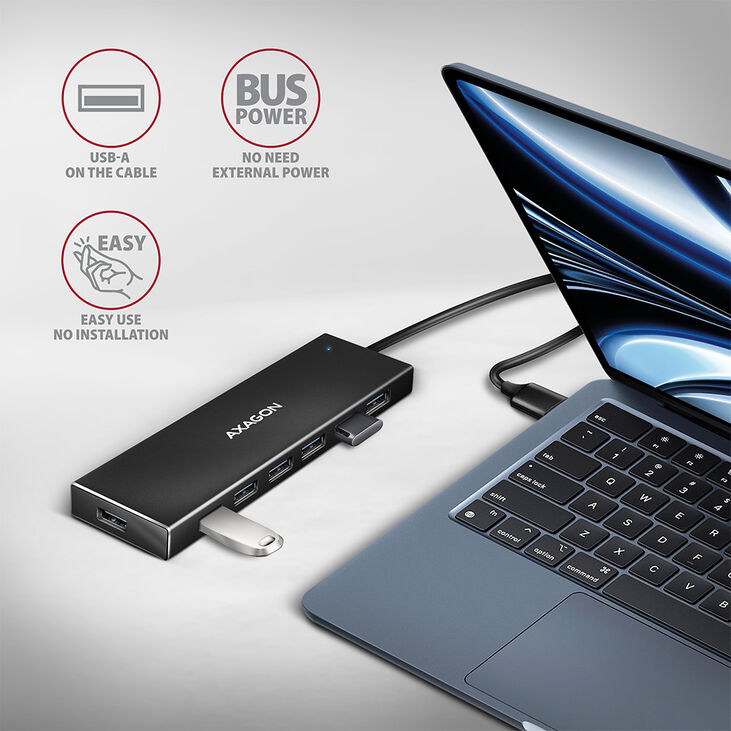 HUB USB AXAGON HUE-F7A 7x USB 3.2 Gen 1 ALU FLAT, micro USB power IN image number 2