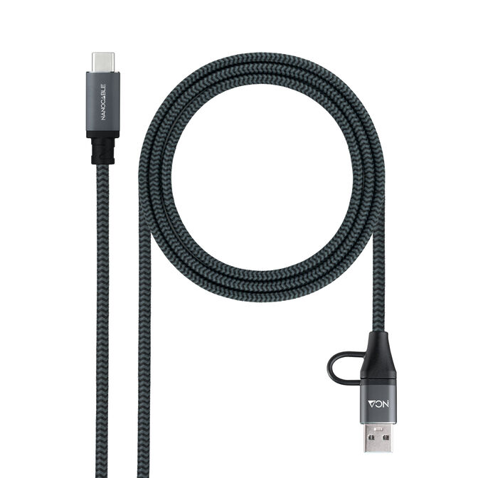 Cable USB 3.2 Gen2x2 Nanocable 20Gbps 5A/100W 4K/60HZ USB-C M/USB-A/M 2 M Gris/Negro image number 0