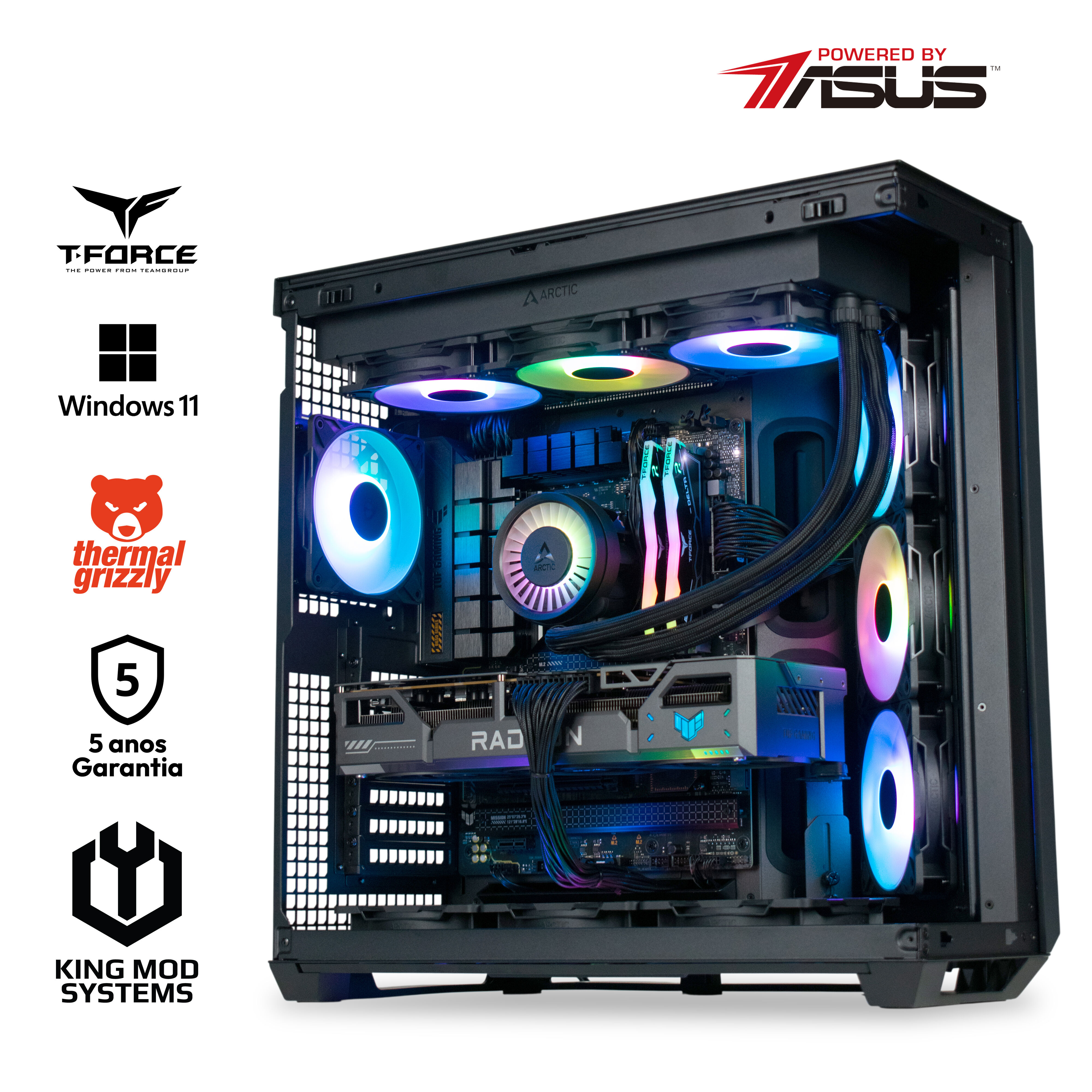 Ordenador King Mod Gamer-PC Powered by ASUS Ryzen 7 9800X3D 32GB DDR5 1TB RX 9070 XT WiFi W11