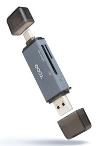 Lector de Tarjetas Tooq USB3.0 (USB-C+USB-A), SD/TF, Gris