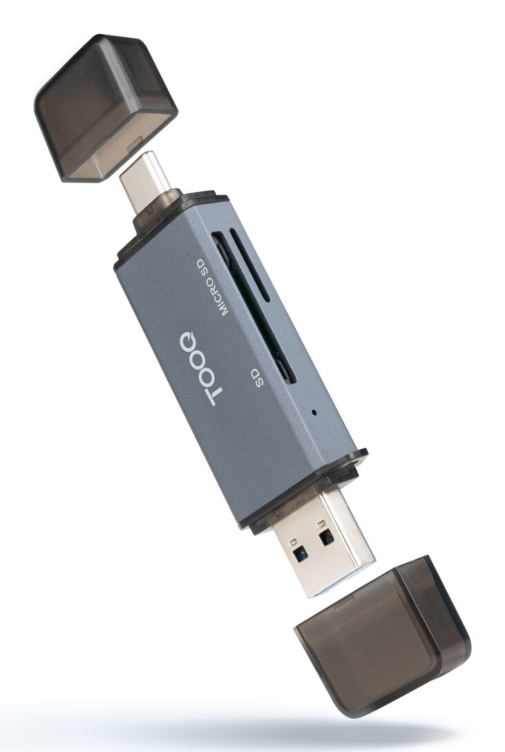 Lector de Tarjetas Tooq USB3.0 (USB-C+USB-A), SD/TF, Gris image number 0