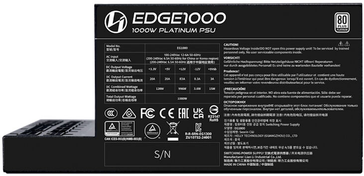 Fuente Modular Lian Li Edge 1000W 80+ Platinum Negra image number 4