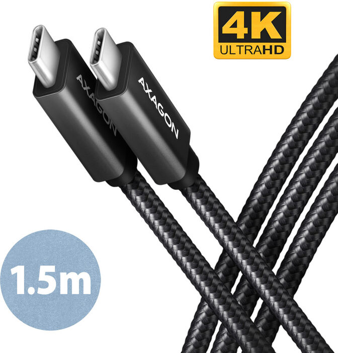 Cable de cargamento AXAGON BUCM32-CM15AB USB-C  <-> USB-C 3.2 Gen 2, 1.5m, PD 100W, 5A, 4K HD, ALU, braid, Negro image number 0