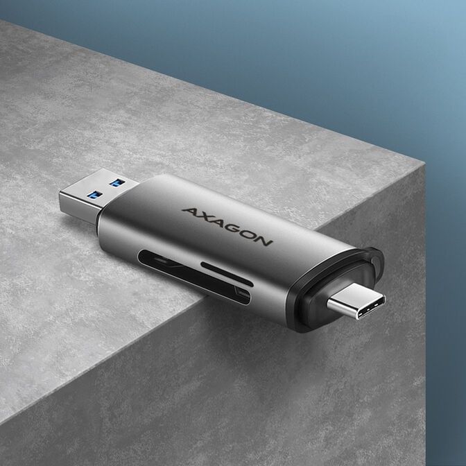 Lector de tarjetas AXAGON CRE-SAC External USB 3.2 Gen1 Type-C+Type-A 2-slot SD/microSD image number 1