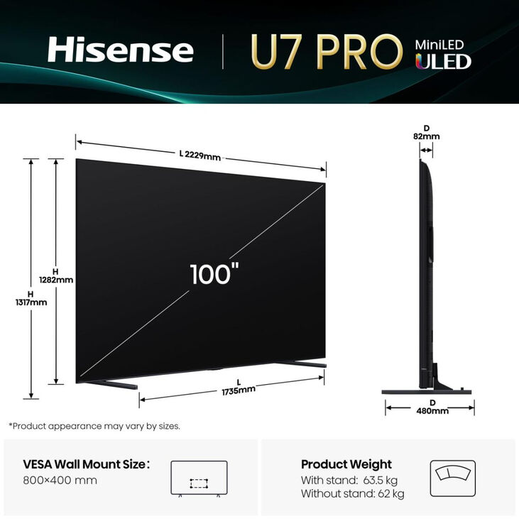Televisor Hisense 100U7Q PRO 100" QD Mini LED UltraHD 4K VIDAA image number 1