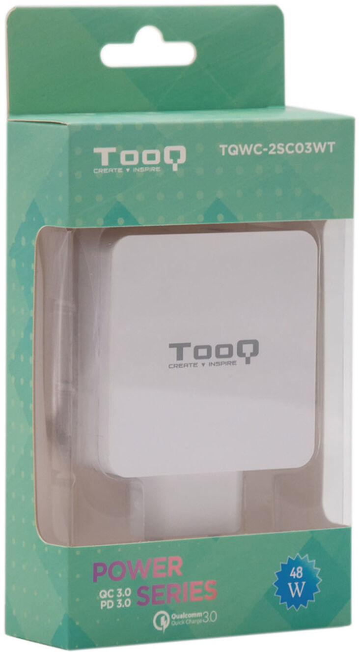 Cargador Tooq Duplo USB-C PD + USB-A QC 3.0 48W Blanco image number 3