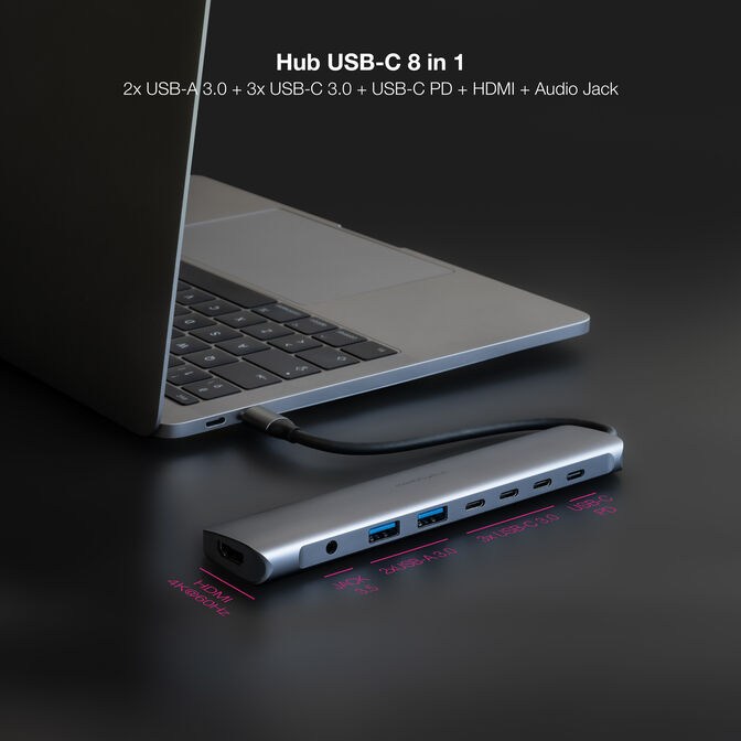 Hub Nanocable USB-C 2xUSB-A+3xUSB-C+USB-C CARGA+HDMI+AUDIO image number 2